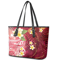 Polynesian Tribal Tattoo Leather Tote Bag Plumeria Blood Red and Gold Marble Pattern LT9 - Polynesian Pride