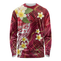 Polynesian Tribal Tattoo Long Sleeve Shirt Plumeria Blood Red and Gold Marble Pattern