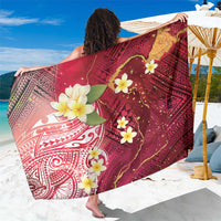 Polynesian Tribal Tattoo Sarong Plumeria Blood Red and Gold Marble Pattern