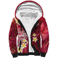 Polynesian Tribal Tattoo Sherpa Hoodie Plumeria Blood Red and Gold Marble Pattern LT9 Unisex Red - Polynesian Pride