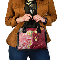 Polynesian Tribal Tattoo Shoulder Handbag Plumeria Blood Red and Gold Marble Pattern