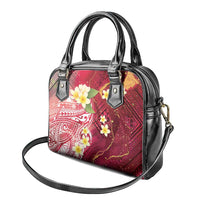 Polynesian Tribal Tattoo Shoulder Handbag Plumeria Blood Red and Gold Marble Pattern