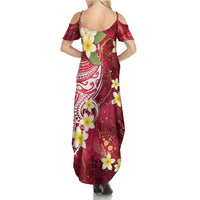 Polynesian Tribal Tattoo Summer Maxi Dress Plumeria Blood Red and Gold Marble Pattern LT9 - Polynesian Pride