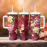 Polynesian Tribal Tattoo Tumbler With Handle Plumeria Blood Red and Gold Marble Pattern LT9 - Polynesian Pride