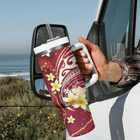 Polynesian Tribal Tattoo Tumbler With Handle Plumeria Blood Red and Gold Marble Pattern LT9 - Polynesian Pride