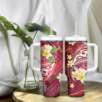 Polynesian Tribal Tattoo Tumbler With Handle Plumeria Blood Red and Gold Marble Pattern LT9 - Polynesian Pride