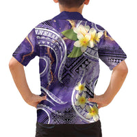 Polynesian Tribal Tattoo Family Matching Puletasi and Hawaiian Shirt Plumeria Purple Marble Pattern