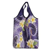 Polynesian Tribal Tattoo Grocery Bag Plumeria Purple Marble Pattern
