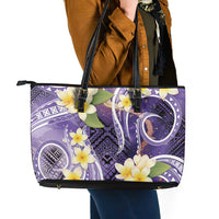 Polynesian Tribal Tattoo Leather Tote Bag Plumeria Purple Marble Pattern LT9 - Polynesian Pride
