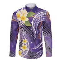 Polynesian Tribal Tattoo Long Sleeve Button Shirt Plumeria Purple Marble Pattern LT9 Unisex Purple - Polynesian Pride