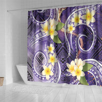 Polynesian Tribal Tattoo Shower Curtain Plumeria Purple Marble Pattern