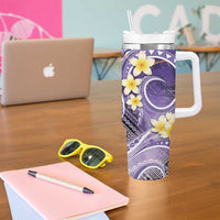 Polynesian Tribal Tattoo Tumbler With Handle Plumeria Purple Marble Pattern LT9 - Polynesian Pride