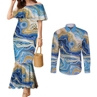 Polynesian Tribal Tattoo Couples Matching Mermaid Dress and Long Sleeve Button Shirt Swirling Ocean Marble Pattern LT9 Ocean - Polynesian Pride