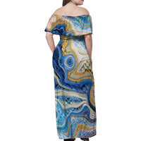 Polynesian Tribal Tattoo Family Matching Off Shoulder Maxi Dress and Hawaiian Shirt Swirling Ocean Marble Pattern