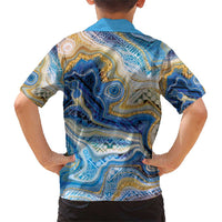 Polynesian Tribal Tattoo Family Matching Short Sleeve Bodycon Dress and Hawaiian Shirt Swirling Ocean Marble Pattern