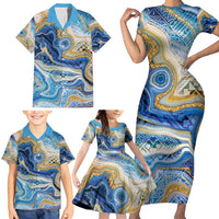 Polynesian Tribal Tattoo Family Matching Short Sleeve Bodycon Dress and Hawaiian Shirt Swirling Ocean Marble Pattern