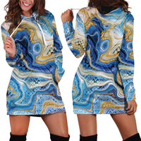 Polynesian Tribal Tattoo Hoodie Dress Swirling Ocean Marble Pattern LT9 - Polynesian Pride