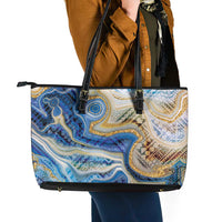Polynesian Tribal Tattoo Leather Tote Bag Swirling Ocean Marble Pattern LT9 - Polynesian Pride