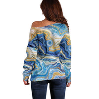 Polynesian Tribal Tattoo Off Shoulder Sweater Swirling Ocean Marble Pattern
