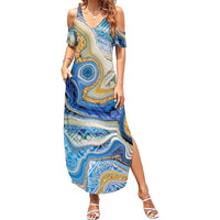 Polynesian Tribal Tattoo Summer Maxi Dress Swirling Ocean Marble Pattern LT9 Women Ocean - Polynesian Pride