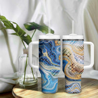 Polynesian Tribal Tattoo Tumbler With Handle Swirling Ocean Marble Pattern LT9 - Polynesian Pride