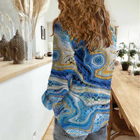 Polynesian Tribal Tattoo Women Casual Shirt Swirling Ocean Marble Pattern