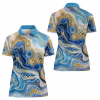 Polynesian Tribal Tattoo Women Polo Shirt Swirling Ocean Marble Pattern