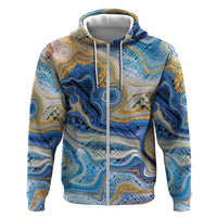 Polynesian Tribal Tattoo Zip Hoodie Swirling Ocean Marble Pattern