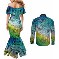 Personalised Aloha King Kamehameha Spirits Couples Matching Mermaid Dress and Long Sleeve Button Shirt Art Special LT9 - Polynesian Pride