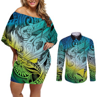 Personalised Aloha King Kamehameha Spirits Couples Matching Off Shoulder Short Dress and Long Sleeve Button Shirt Art Special LT9 Art - Polynesian Pride