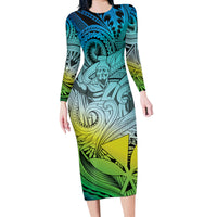 Personalised Aloha King Kamehameha Spirits Long Sleeve Bodycon Dress Art Special LT9 Long Dress Art - Polynesian Pride