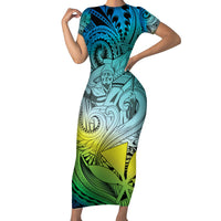Personalised Aloha King Kamehameha Spirits Short Sleeve Bodycon Dress Art Special LT9 Long Dress Art - Polynesian Pride