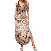 Personalised Aloha King Kamehameha Spirits Family Matching Summer Maxi Dress and Hawaiian Shirt Beige Special LT9 Mom's Dress Beige - Polynesian Pride