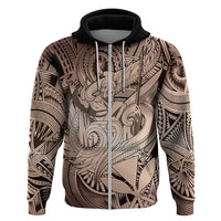 Personalised Aloha King Kamehameha Spirits Hoodie Beige Special LT9 Zip Hoodie Beige - Polynesian Pride