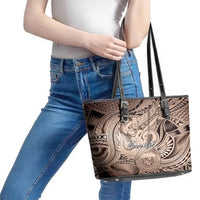 Personalised Aloha King Kamehameha Spirits Leather Tote Bag Beige Special LT9 - Polynesian Pride