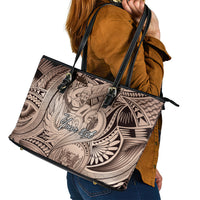 Personalised Aloha King Kamehameha Spirits Leather Tote Bag Beige Special LT9 - Polynesian Pride