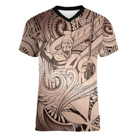 Personalised Aloha King Kamehameha Spirits Women V Neck T Shirt Beige Special LT9 Female Beige - Polynesian Pride