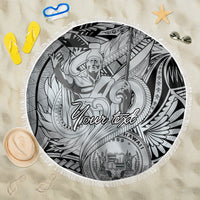 Personalised Aloha King Kamehameha Spirits Beach Blanket Grey Special LT9 One Size 150cm Grey - Polynesian Pride