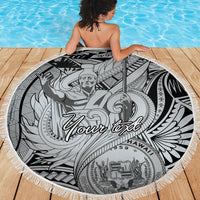 Personalised Aloha King Kamehameha Spirits Beach Blanket Grey Special LT9 - Polynesian Pride