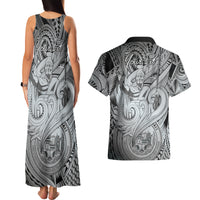Personalised Aloha King Kamehameha Spirits Couples Matching Tank Maxi Dress and Hawaiian Shirt Grey Special LT9 - Polynesian Pride