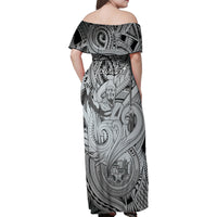 Personalised Aloha King Kamehameha Spirits Family Matching Off Shoulder Maxi Dress and Hawaiian Shirt Grey Special LT9 - Polynesian Pride