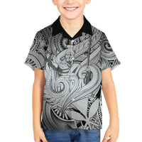 Personalised Aloha King Kamehameha Spirits Kid Hawaiian Shirt Grey Special LT9 Kid Grey - Polynesian Pride