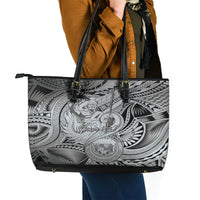 Personalised Aloha King Kamehameha Spirits Leather Tote Bag Grey Special LT9 - Polynesian Pride