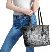 Personalised Aloha King Kamehameha Spirits Leather Tote Bag Grey Special LT9 - Polynesian Pride