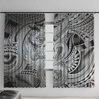 Personalised Aloha King Kamehameha Spirits Window Curtain Grey Special LT9 With Hooks Grey - Polynesian Pride