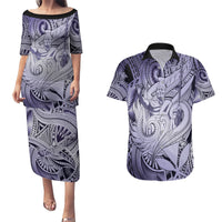 Personalised Aloha King Kamehameha Spirits Couples Matching Puletasi and Hawaiian Shirt Violet Special LT9 Violet - Polynesian Pride
