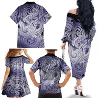 Personalised Aloha King Kamehameha Spirits Family Matching Off Shoulder Long Sleeve Dress and Hawaiian Shirt Violet Special LT9 - Polynesian Pride