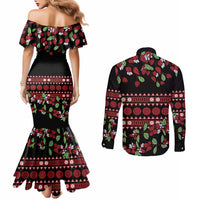 Fiji Masi Bula Tagimoucia Flowers Couples Matching Mermaid Dress and Long Sleeve Button Shirt