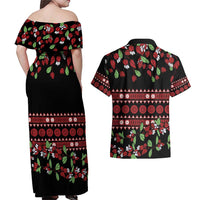 Fiji Masi Bula Tagimoucia Flowers Couples Matching Off Shoulder Maxi Dress and Hawaiian Shirt