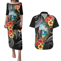 Hafa Adai Guam Couples Matching Puletasi and Hawaiian Shirt Guahan Seal Chamorro Stones Tribal